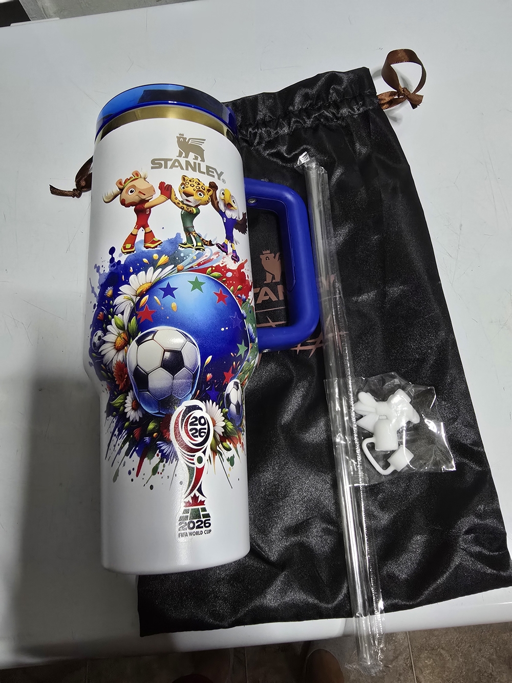 Stanley 2026 World Cup White & Blue Travel Tumbler New.